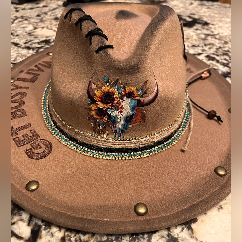 Custom fedora, cowboy hat.  Beautifully crafted custom Burnt.